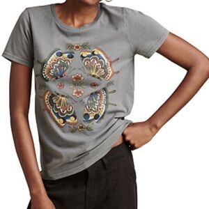 Lucky Brand Gray Floral Graphic Tee